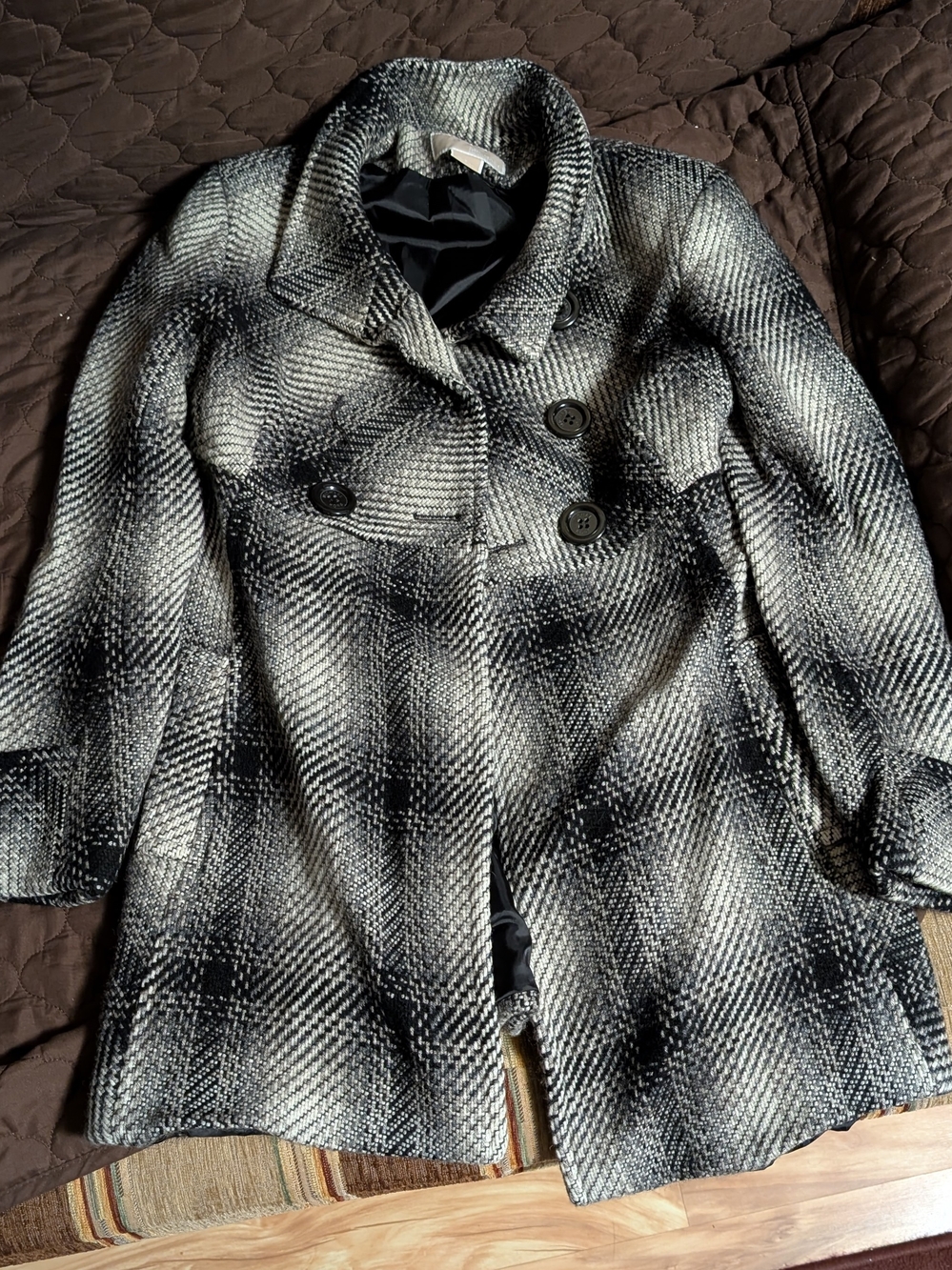 Michael Kors Women's Plaid Wool Blend Pea Coat size 8
